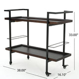 Modern Industrial Walnut Wood Rolling Bar Cart - Omega Lifestyles