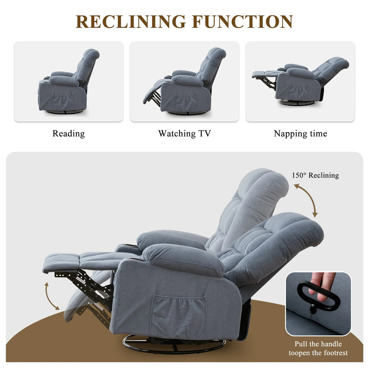 3D Kneading Heated Rocker Recliner Chair With USB Port - Omega Lifestyles