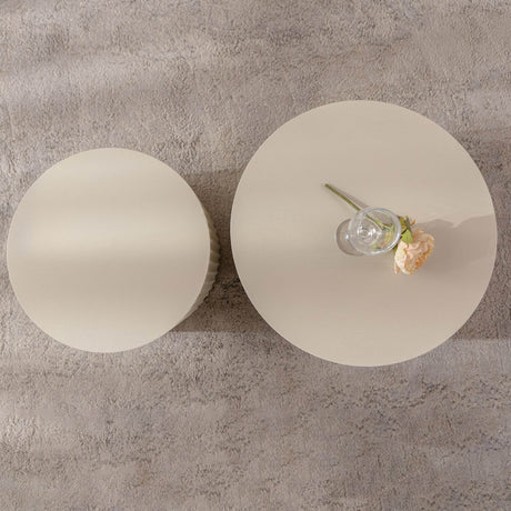 Beige White Modern 2-Piece Round Nesting Tables - Omega Lifestyles