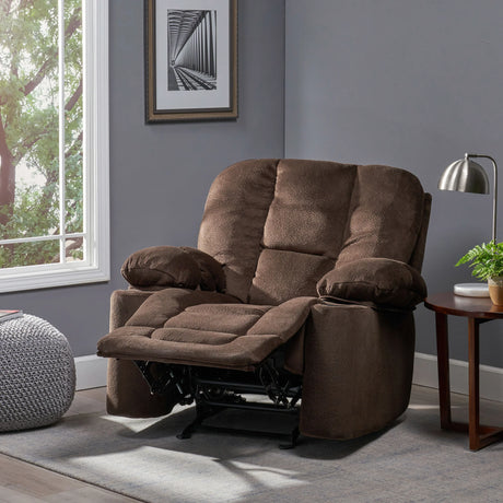 Manual Recliner Chair With Plush Fabric And Cup Holders - Omega Lifestyles