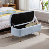 Blue Faux Fur Upholstered Storage Bench With Gold Legs - Omega Lifestyles