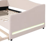 Twin Upholstered Teddy Fleece Daybed With LED Trundle - Omega Lifestyles