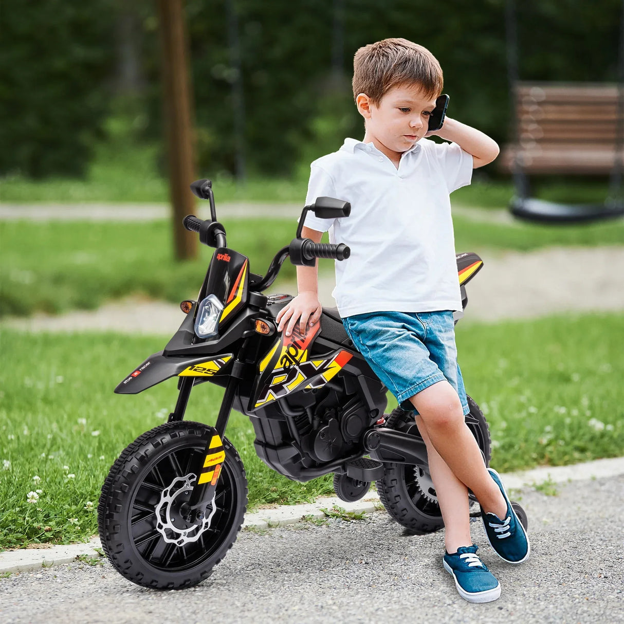 Aprilia Licensed 12V Kids Electric Motorcycle With Training Wheels - Omega Lifestyles