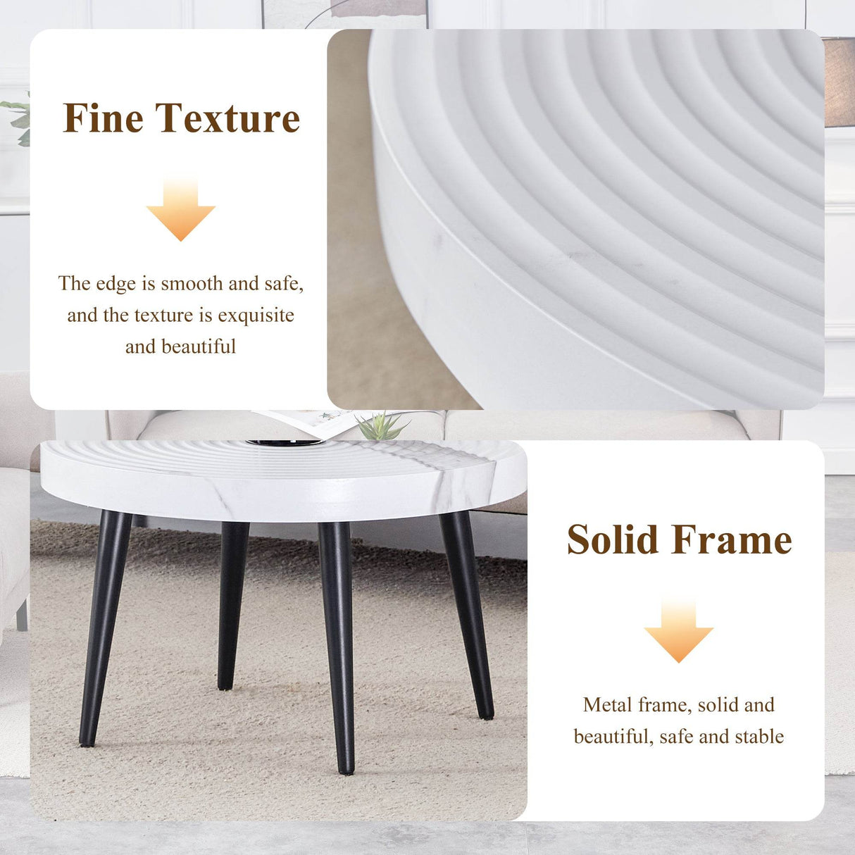 White Marble Pattern Round MDF Metal Coffee Table - Sleep Galleria