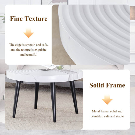 White Marble Pattern Round MDF Metal Coffee Table - Sleep Galleria