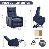 Medium-Firm Blue Faux Leather Power Lift Massage Recliner Chair - Omega Lifestyles