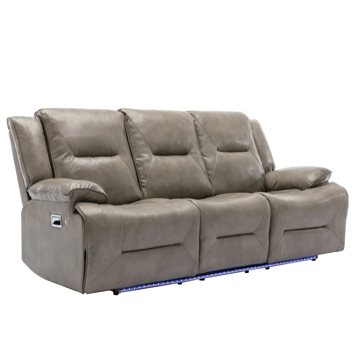 Modern 3-Seater Grey Leather Gel Recliner Chair With LED Light - Omega Lifestyles