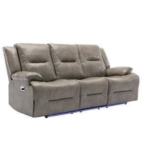 Modern 3-Seater Grey Leather Gel Recliner Chair With LED Light - Omega Lifestyles
