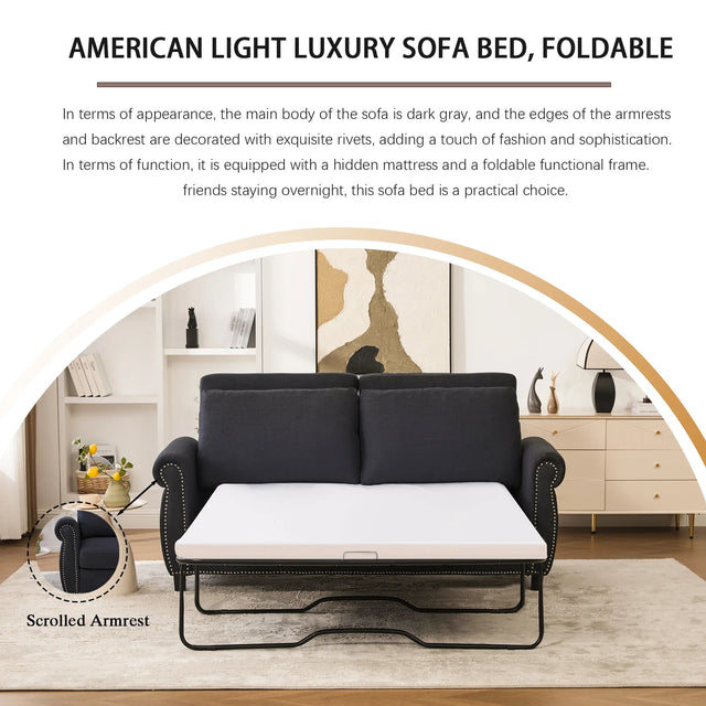 Modern Linen Convertible Sleeper Sofa Bed With Memory Mattress - Omega Lifestyles