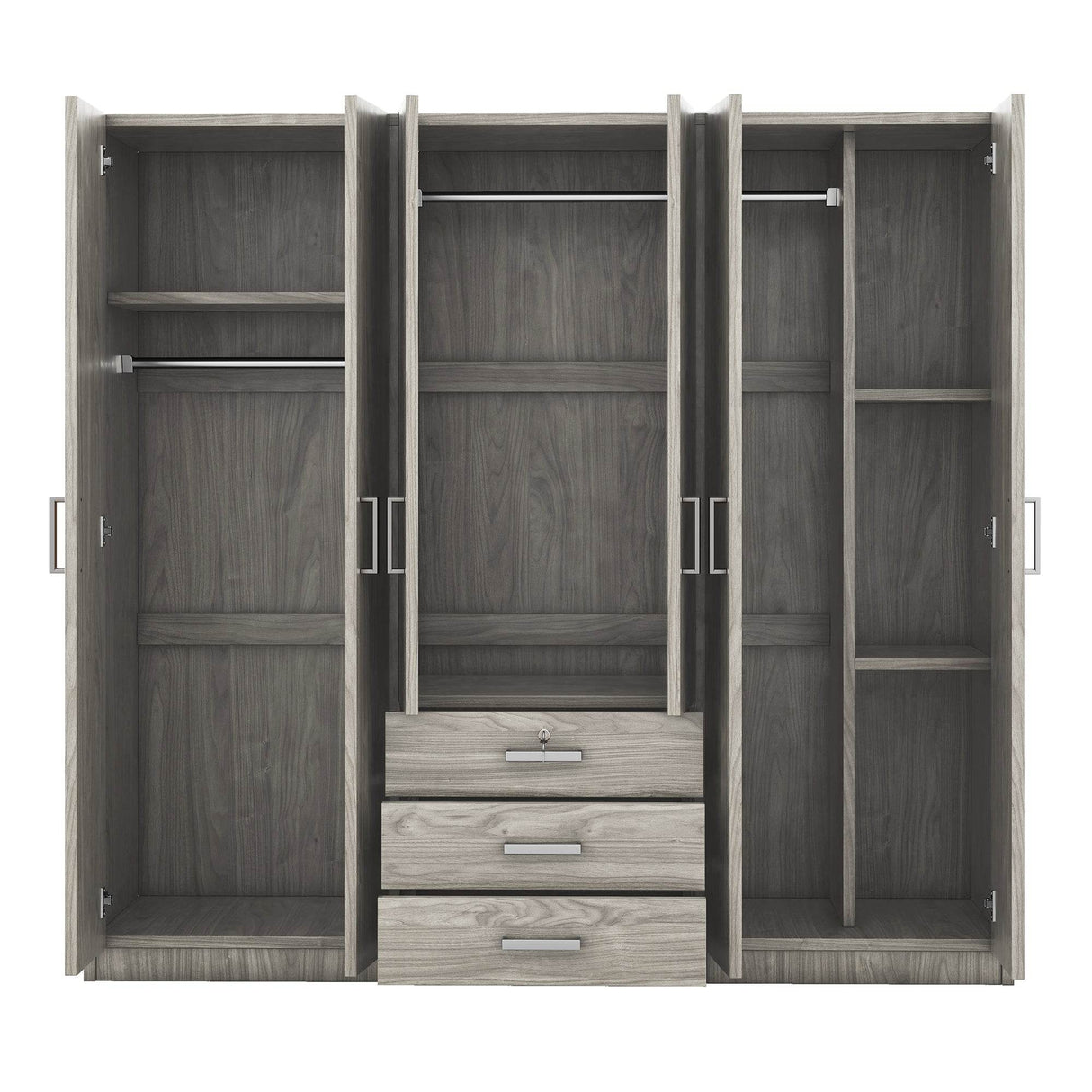 6-Doors Modern Gray Wooden Wardrobe Storage Cabinet - Omega Lifestyles