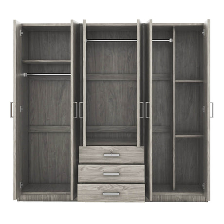 6-Doors Modern Gray Wooden Wardrobe Storage Cabinet - Omega Lifestyles