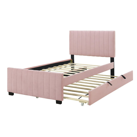 Twin Velvet Upholstered Platform Bed With Twin Trundle - Omega Lifestyles