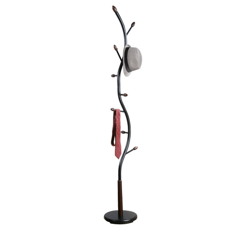 Arles Black Metal And Walnut Wood Standing Coat Rack - Omega Lifestyles