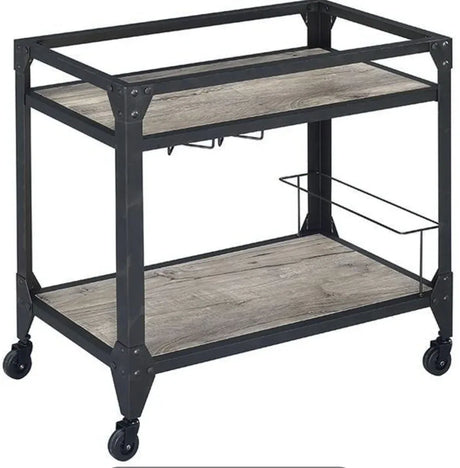 Rustic Oak Metal Serving Cart With Wine Rack - Omega Lifestyles