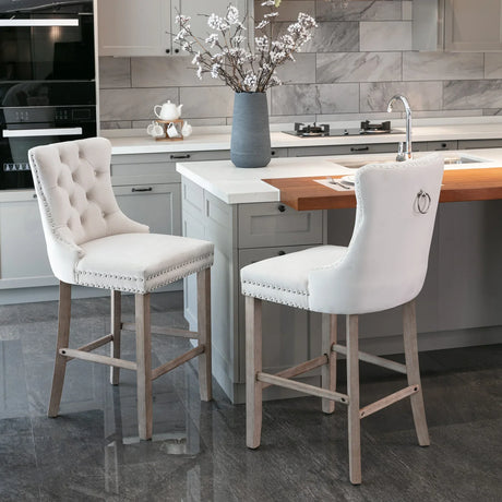 Set Of 2 Contemporary Velvet Upholstered Barstools - Omega Lifestyles