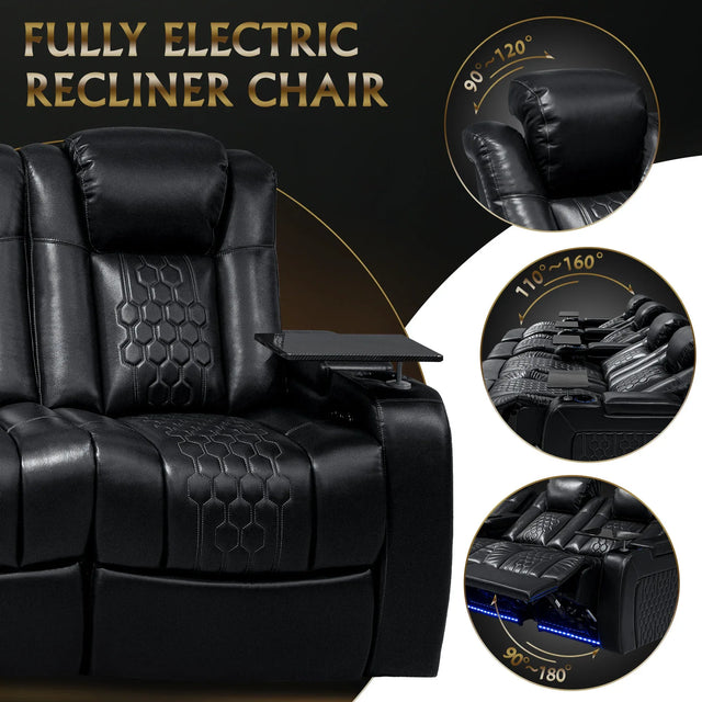 Power Recliner Genuine Leather Fully Adjustable With RGB Lighting - Omega Lifestyles