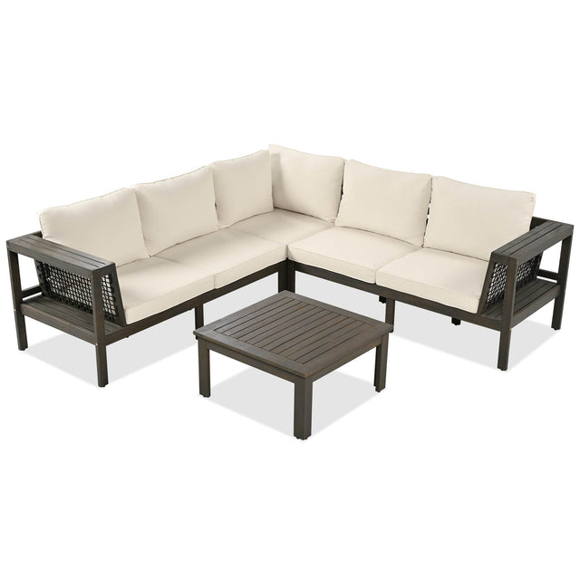 4-Piece Acacia Wood Outdoor Patio Sofa Seating Set - Omega Lifestyles