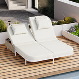 Outdoor Rattan Daybed With Adjustable Backrest And Cushions