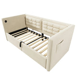 Twin Beige Velvet Upholstered Hydraulic Storage Bed Frame - Omega Lifestyles