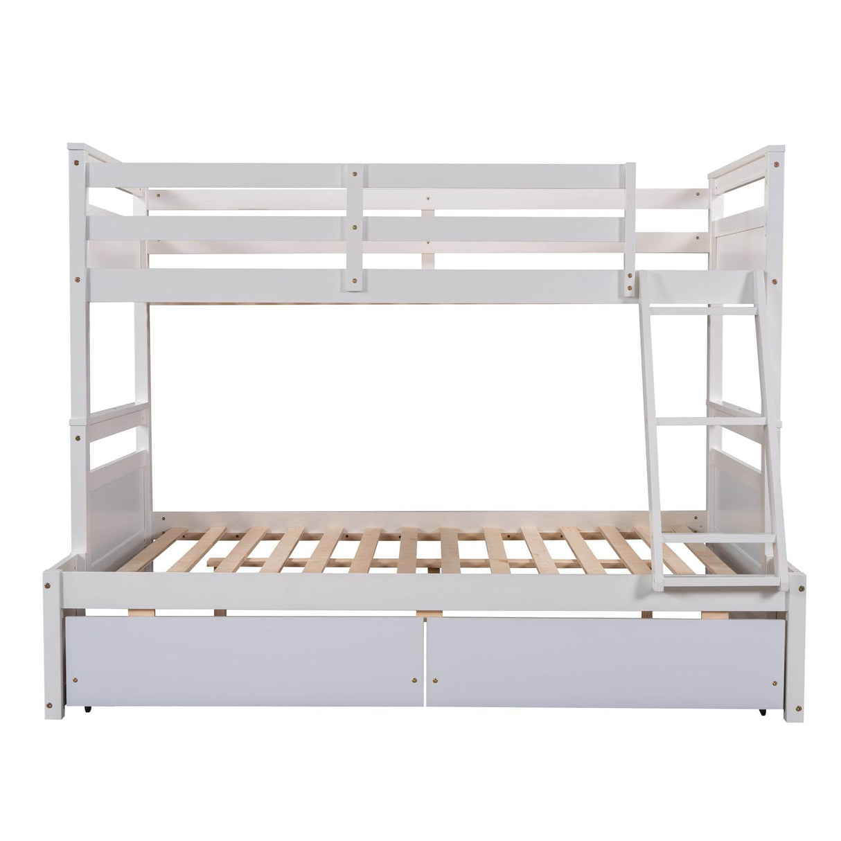 Twin Over Full Solid Wood White Bunk Bed With Storage - Omega Lifestyles