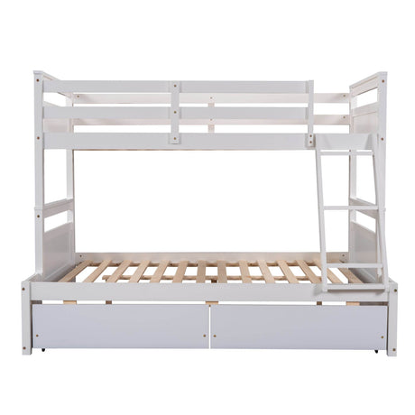Twin Over Full Solid Wood White Bunk Bed With Storage - Omega Lifestyles