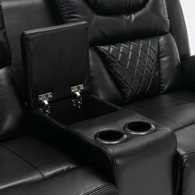 Manual Recliner Chair Faux Leather With Storage Cup Holders LED - Omega Lifestyles