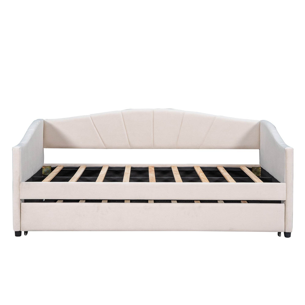 Upholstered Twin Daybed With Trundle And Wood Slats - Omega Lifestyles