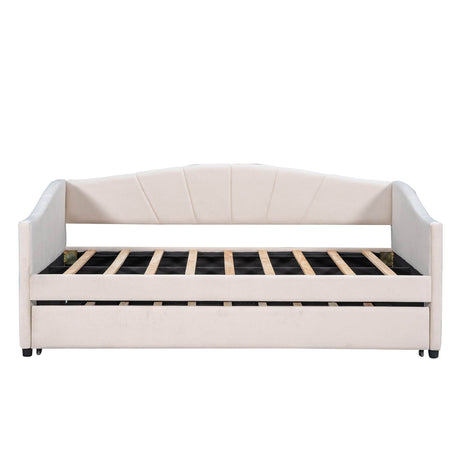 Upholstered Twin Daybed With Trundle And Wood Slats - Omega Lifestyles