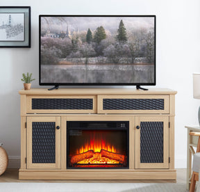 Embossed Light Oak Fireplace TV Stand Console - Omega Lifestyles