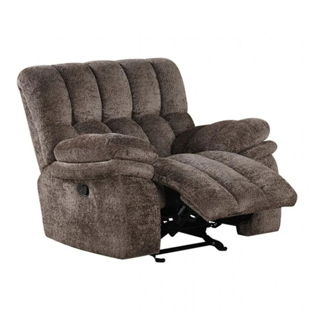 Transitional Dark Brown Fabric Glider Recliner With USB Charging - Omega Lifestyles