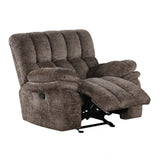 Transitional Dark Brown Fabric Glider Recliner With USB Charging - Omega Lifestyles