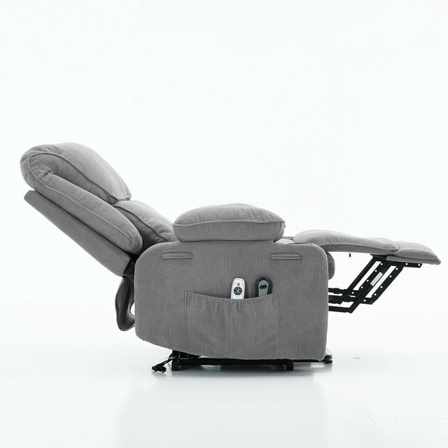 Medium-Firm Corduroy Remote-Controlled Heating Massage Recliner - Omega Lifestyles