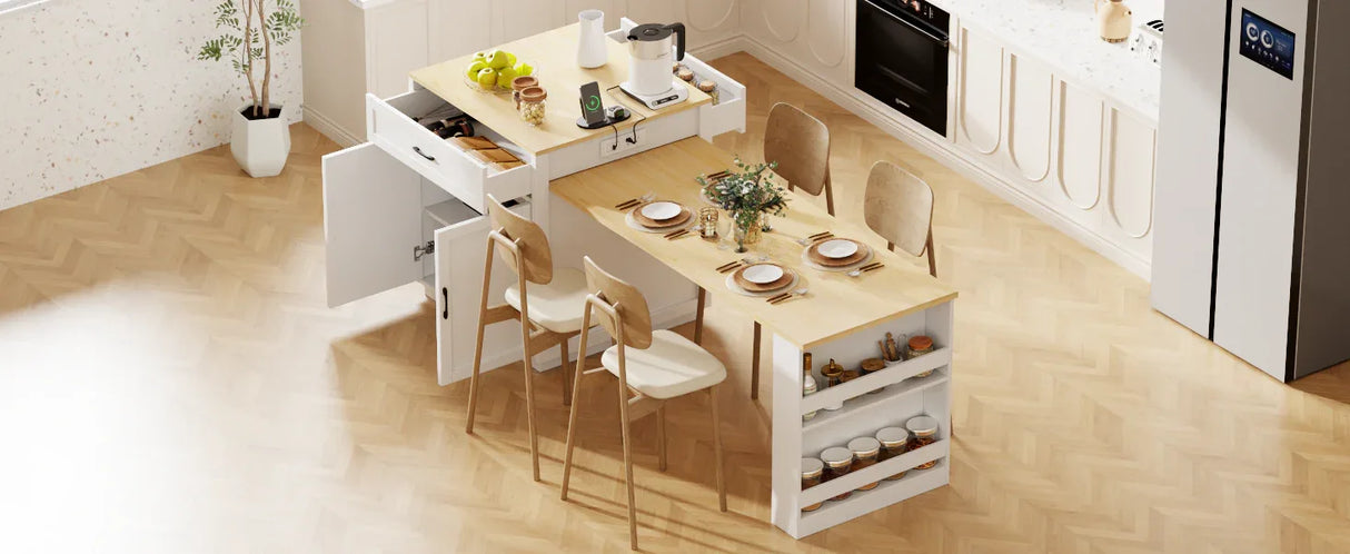 Extendable Kitchen Island With Dining Table Storage - Omega Lifestyles