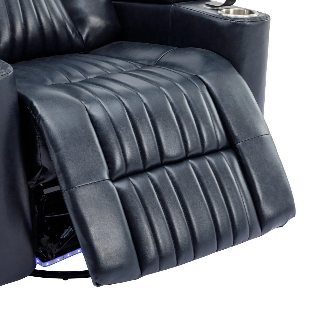 Power Swivel Blue PU Leather Recliner Chair With Tray Table - Omega Lifestyles