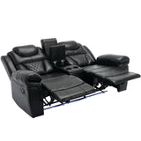 Manual Recliner Chair Faux Leather With Storage Cup Holders LED - Omega Lifestyles