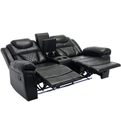 Manual Recliner Chair Faux Leather With Storage Cup Holders LED - Omega Lifestyles