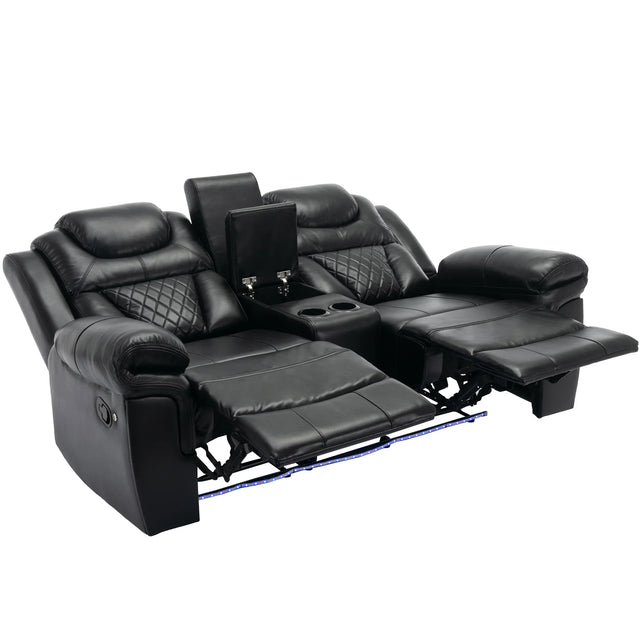 Manual Recliner Chair Faux Leather With Storage Cup Holders LED - Omega Lifestyles
