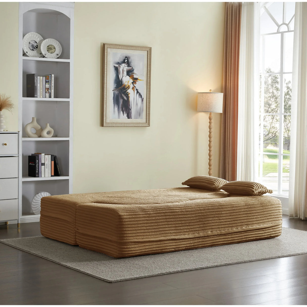 Full Size Folding Plush Corduroy Sleeper Sofa Bed With Pillows - Omega Lifestyles