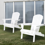 Set Of 2 White Solid Cedar Wood Folding Adirondack Chairs