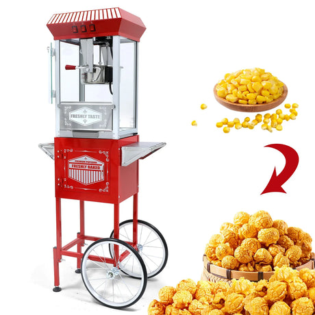 Vintage-Style Stainless Steel Movie Theater Popcorn Machine With Cart - Omega Lifestyles