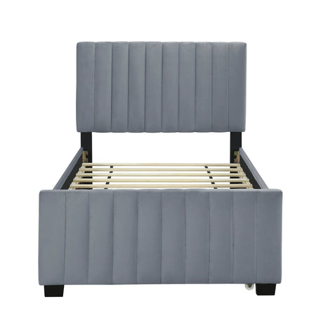 Twin Velvet Upholstered Platform Bed With Trundle - Omega Lifestyles