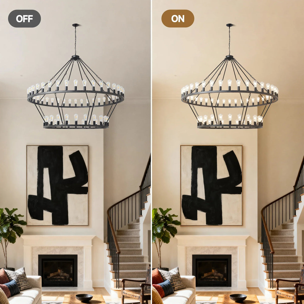 Matte Black Large Wagon Wheel 54-Light Chandelier - Omega Lifestyles