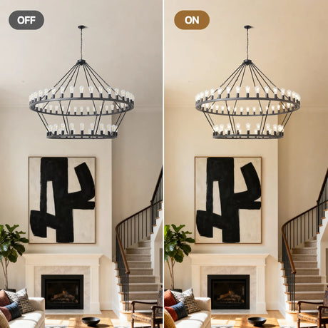 Matte Black Large Wagon Wheel 54-Light Chandelier - Omega Lifestyles