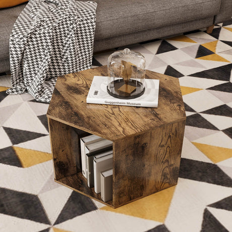 Hexagonal Antique Wood MDF Coffee Table Nightstand - Sleep Galleria