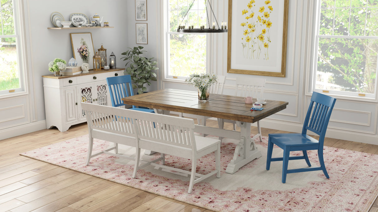 Solid Wood Brown White Trestle Dining Table