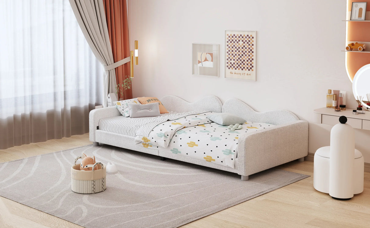 Twin Upholstered Sherpa Fabric Daybed With Cloud Backrest - Omega Lifestyles