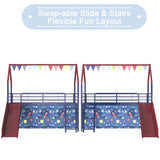 Twin Metal Junior House Loft Bed With Slide And Curtain - Omega Lifestyles