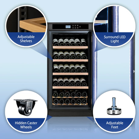 Black Wood Tempered Glass Wine Cooler With Touch Display - Omega Lifestyles