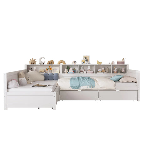 Twin Wood L-Shape Daybed With Storage Drawers - Omega Lifestyles
