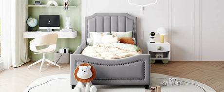 Twin Upholstered Velvet Daybed With Classic Stripe Headboard - Omega Lifestyles